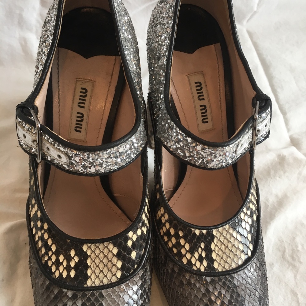 Miu Miu Mary Jane Pumps - Glitter and Snake Skin - Picture 3 of 8